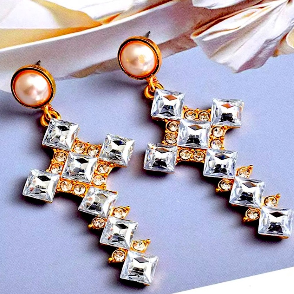 Crystal rhinestone cross earrings